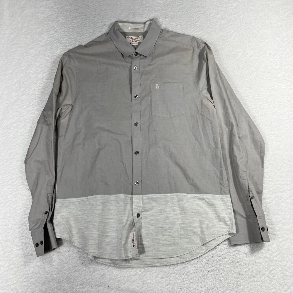 Penguin MunsingWear Dress Shirt Heritage Slim Fit Two Tone Gray Mens Sz XL 36/37